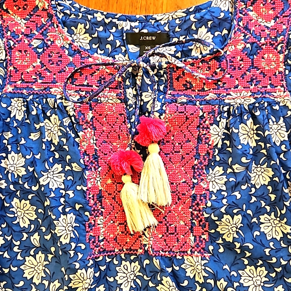 J.Crew Floral Cross Stitched Top